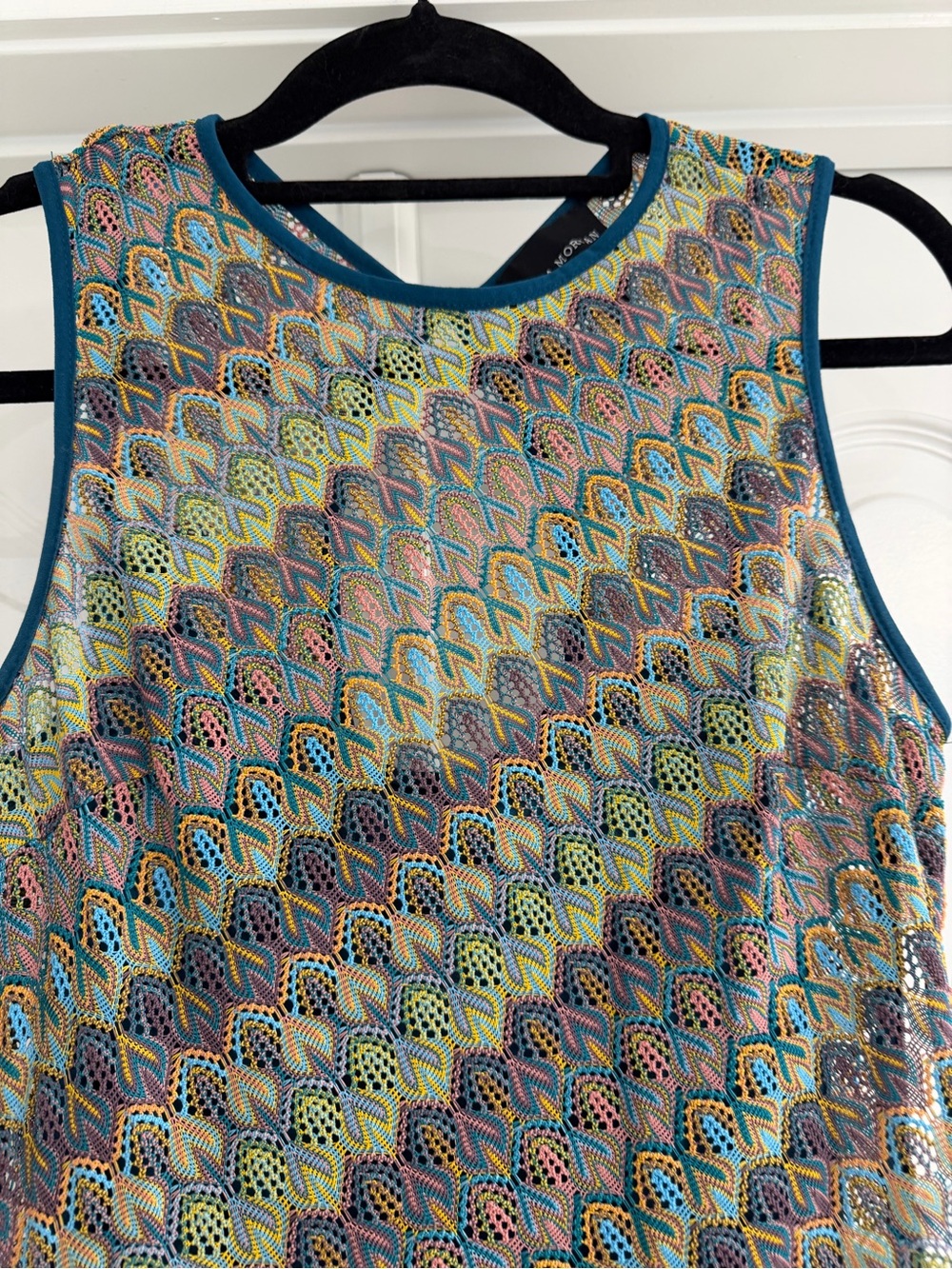 ✅ Donna Morgan Sleeveless Maxi Dress in Teal and Multicolor Wave Print size 4 - Picture 4 of 14